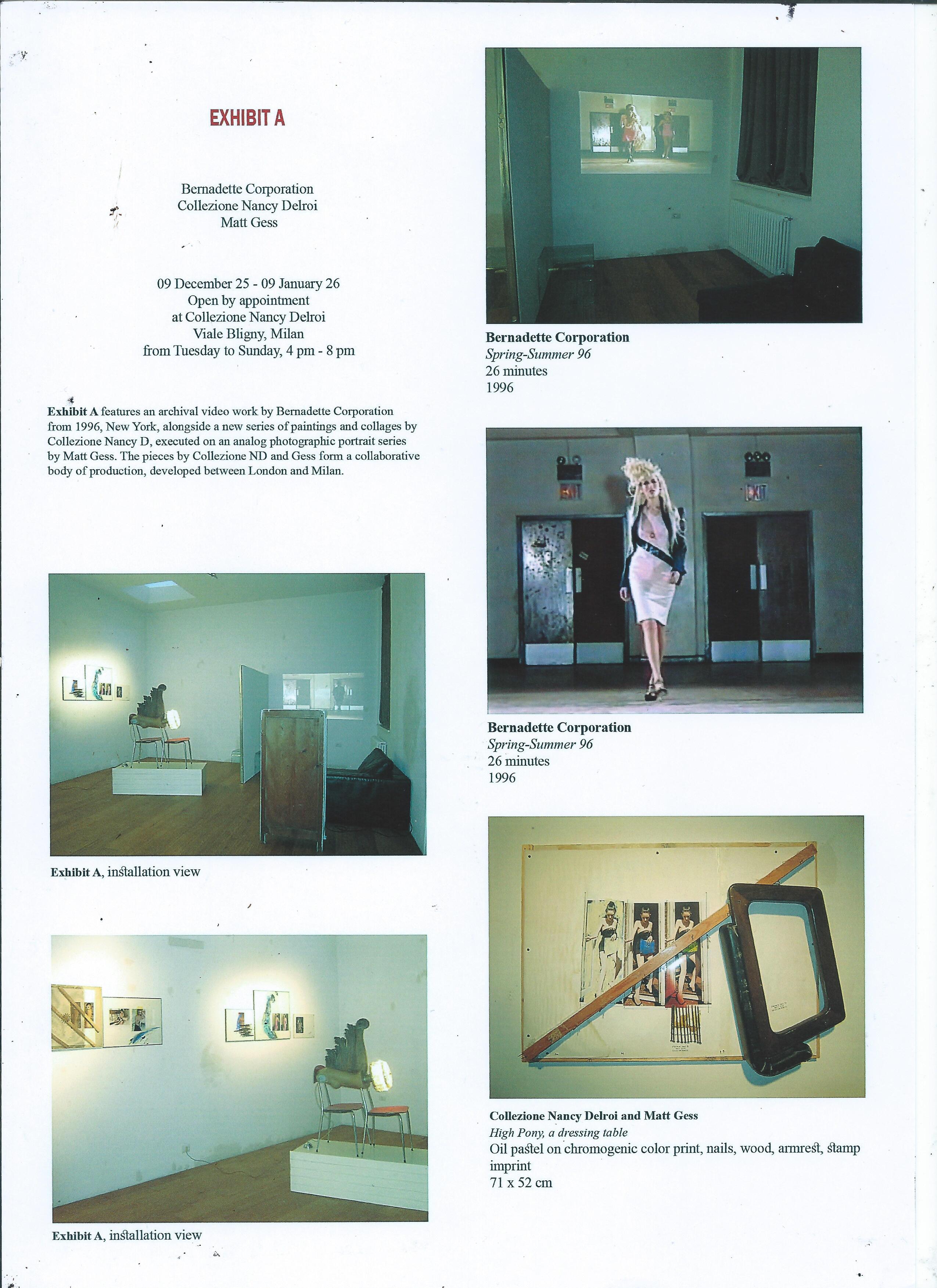 Collezione Nancy Delroi, Bernadette Corporation, Matt Gess and Collezione Nancy Delroi, Gallery handout