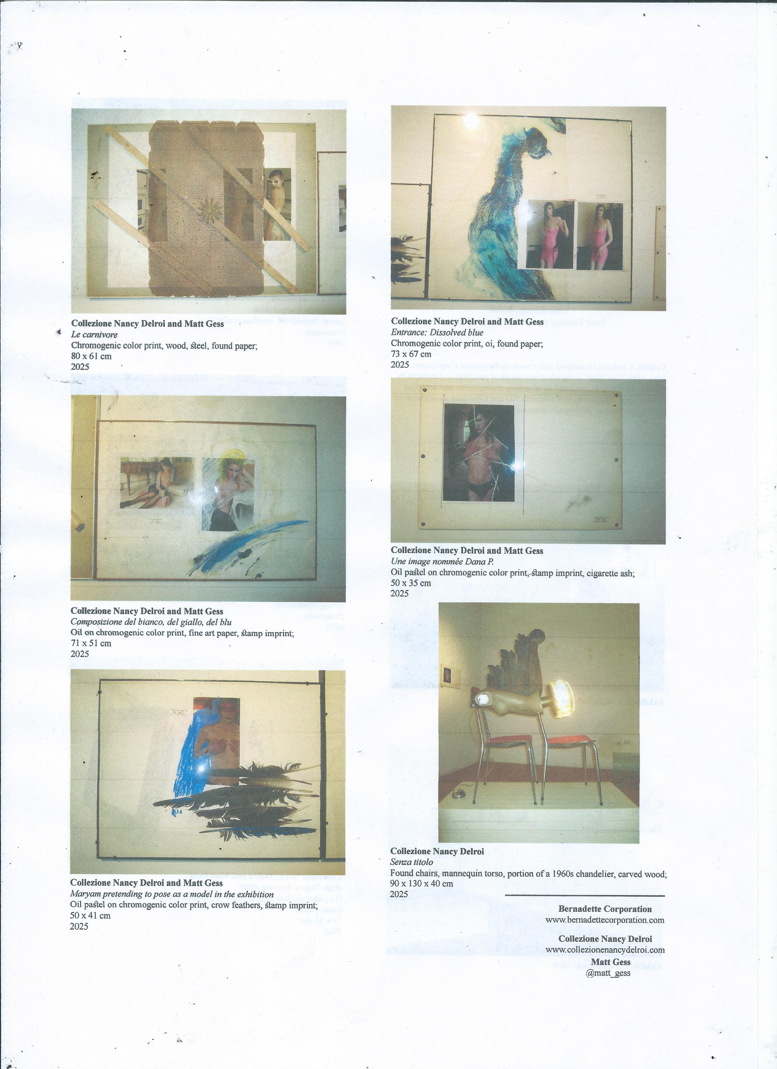 Collezione Nancy Delroi, Bernadette Corporation, Matt Gess and Collezione Nancy Delroi, Gallery handout